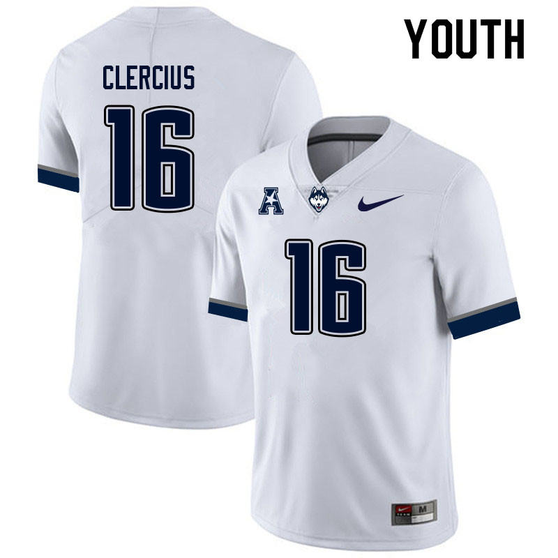 Youth #16 Kevens Clercius Uconn Huskies College Football Jerseys Sale-White